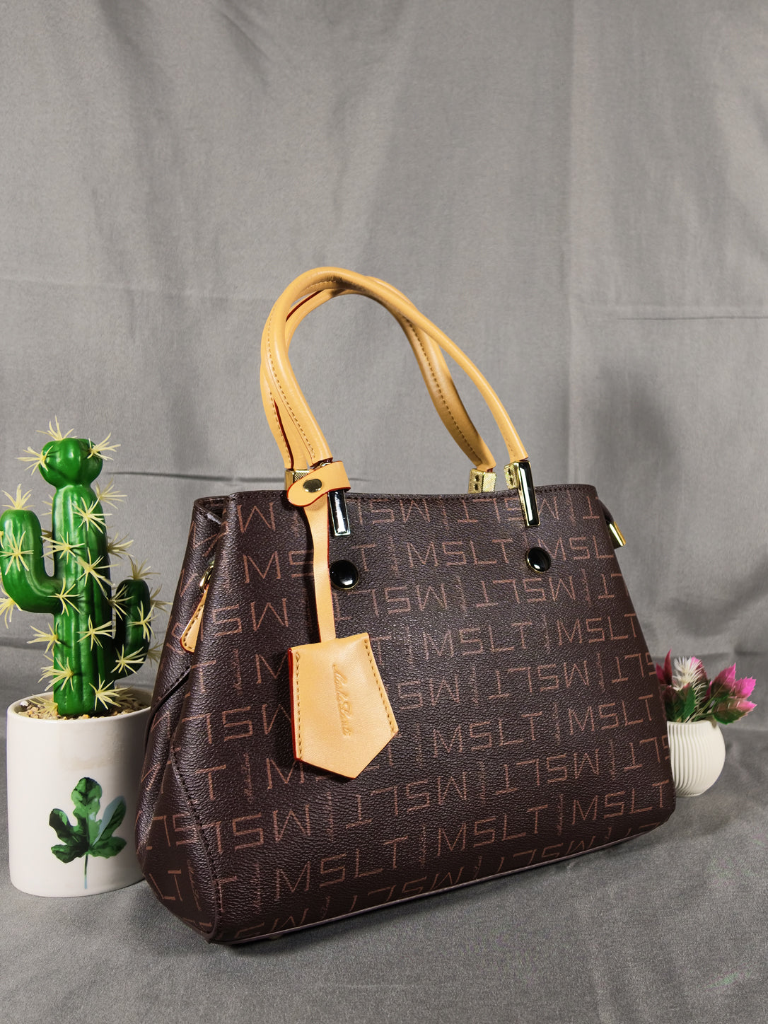 Masha Lanti Premium Monogram Work Tote - Brown & Apricot