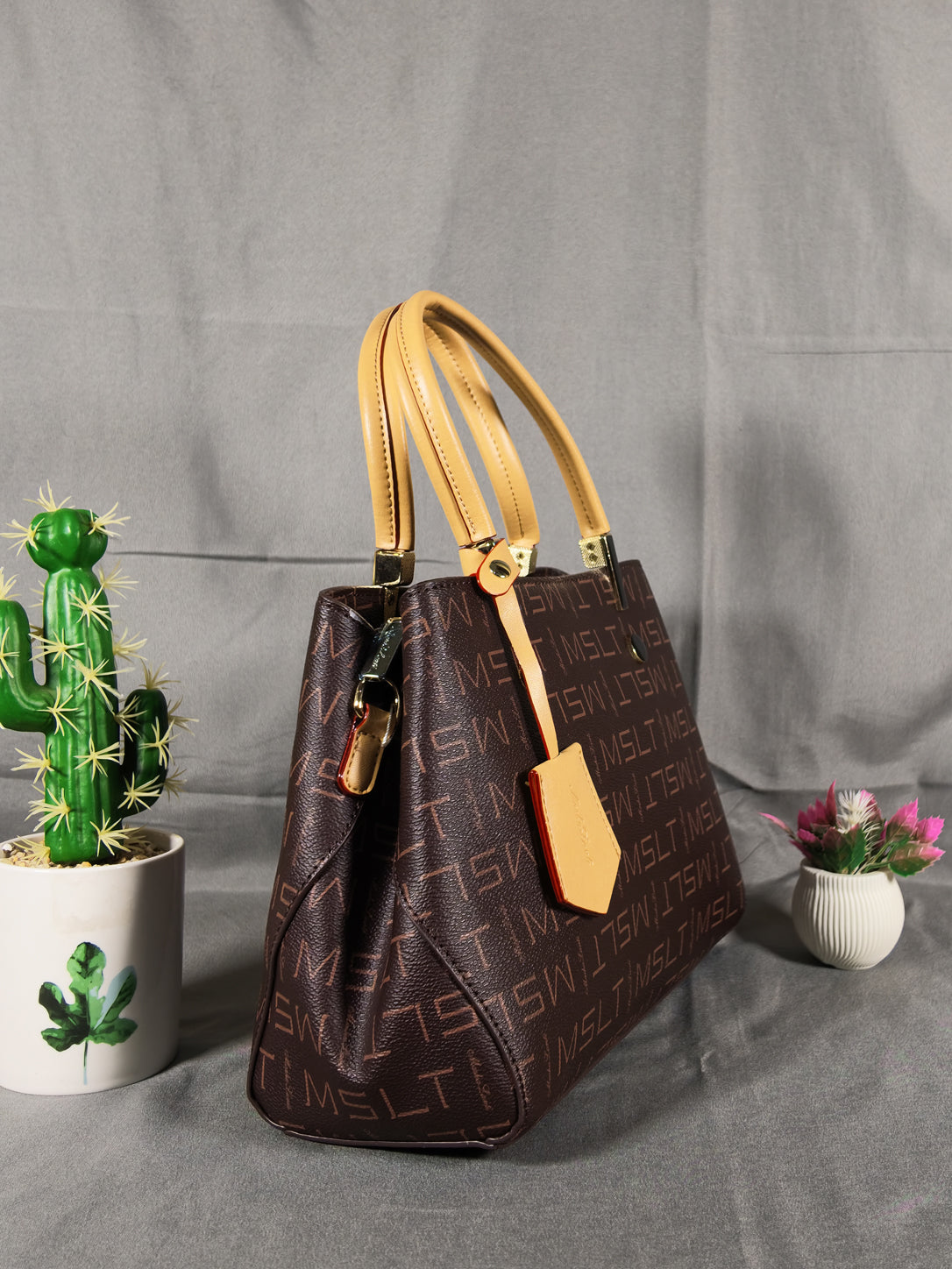 Masha Lanti Premium Monogram Work Tote - Brown & Apricot