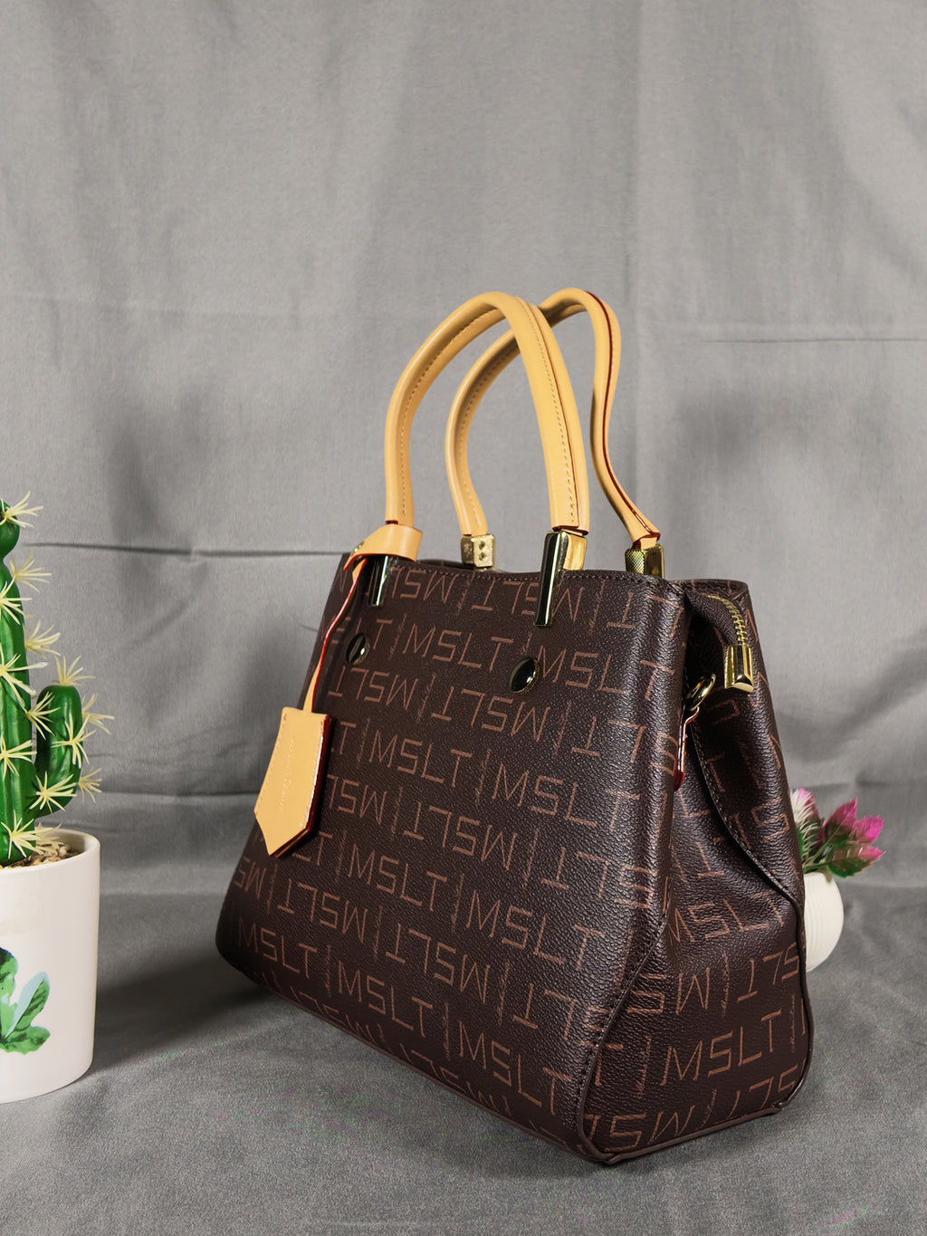 Masha Lanti Premium Monogram Work Tote - Brown & Apricot