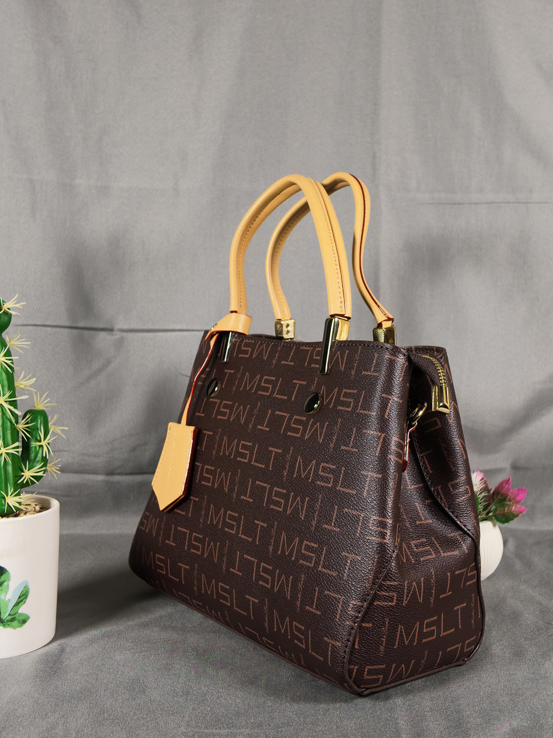 Masha Lanti Premium Monogram Work Tote - Brown & Apricot