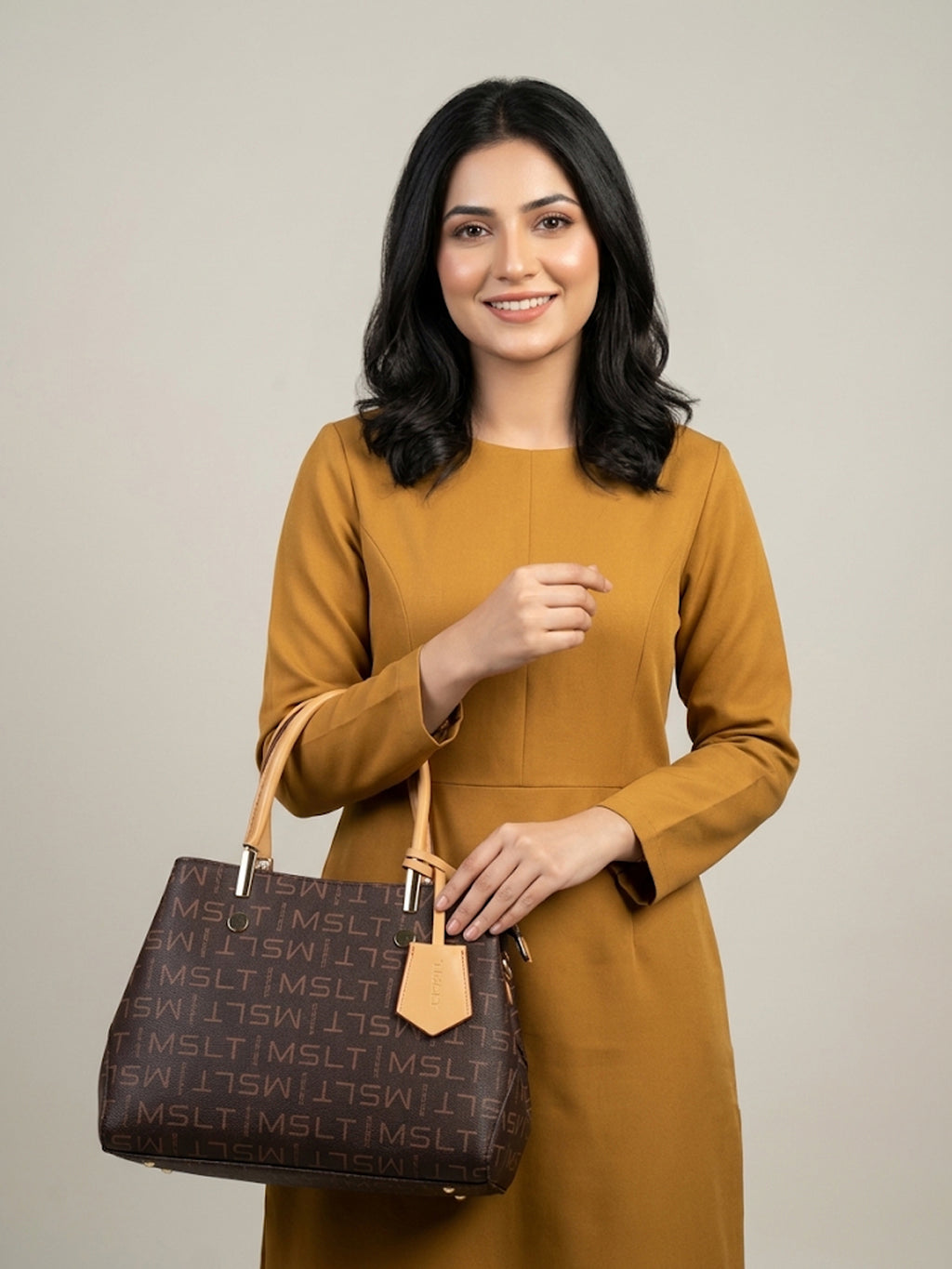 Masha Lanti Premium Monogram Work Tote - Brown & Apricot