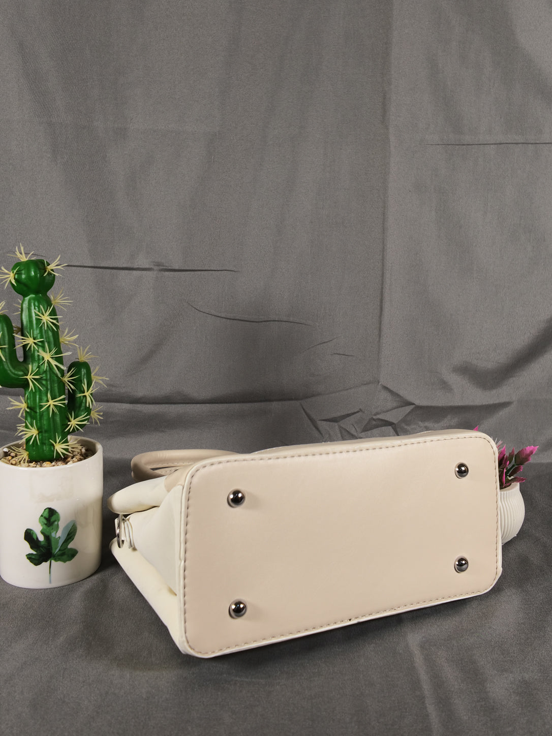 F&B Textured Apricot Top-Handle Satchel with Charm