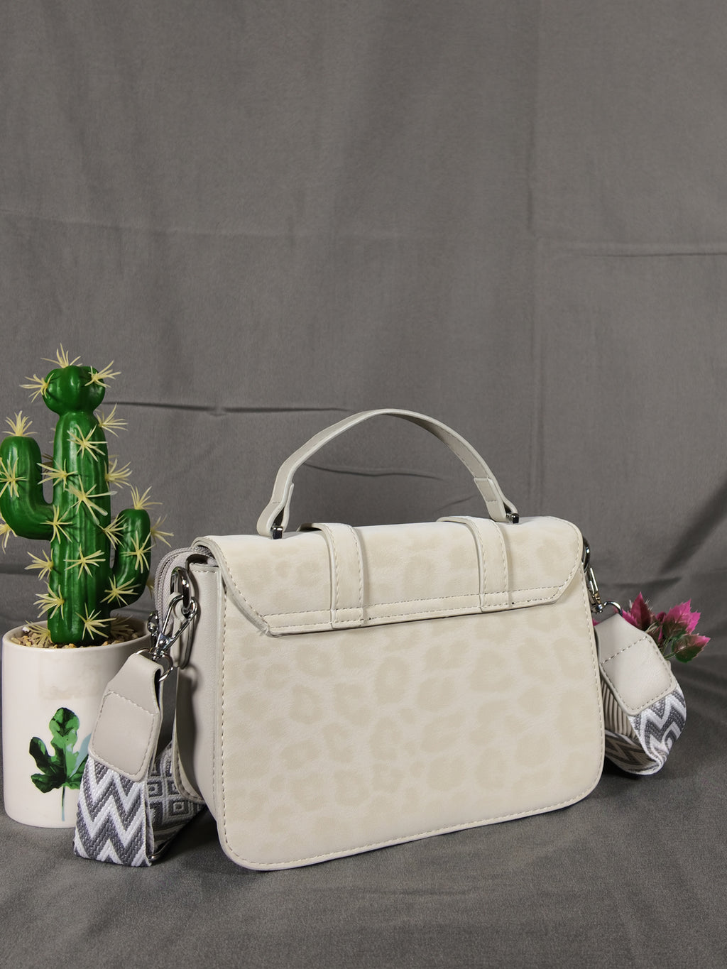 F&B Leopard Print Leather HandBag with Stylish Strap - Soft Apricot