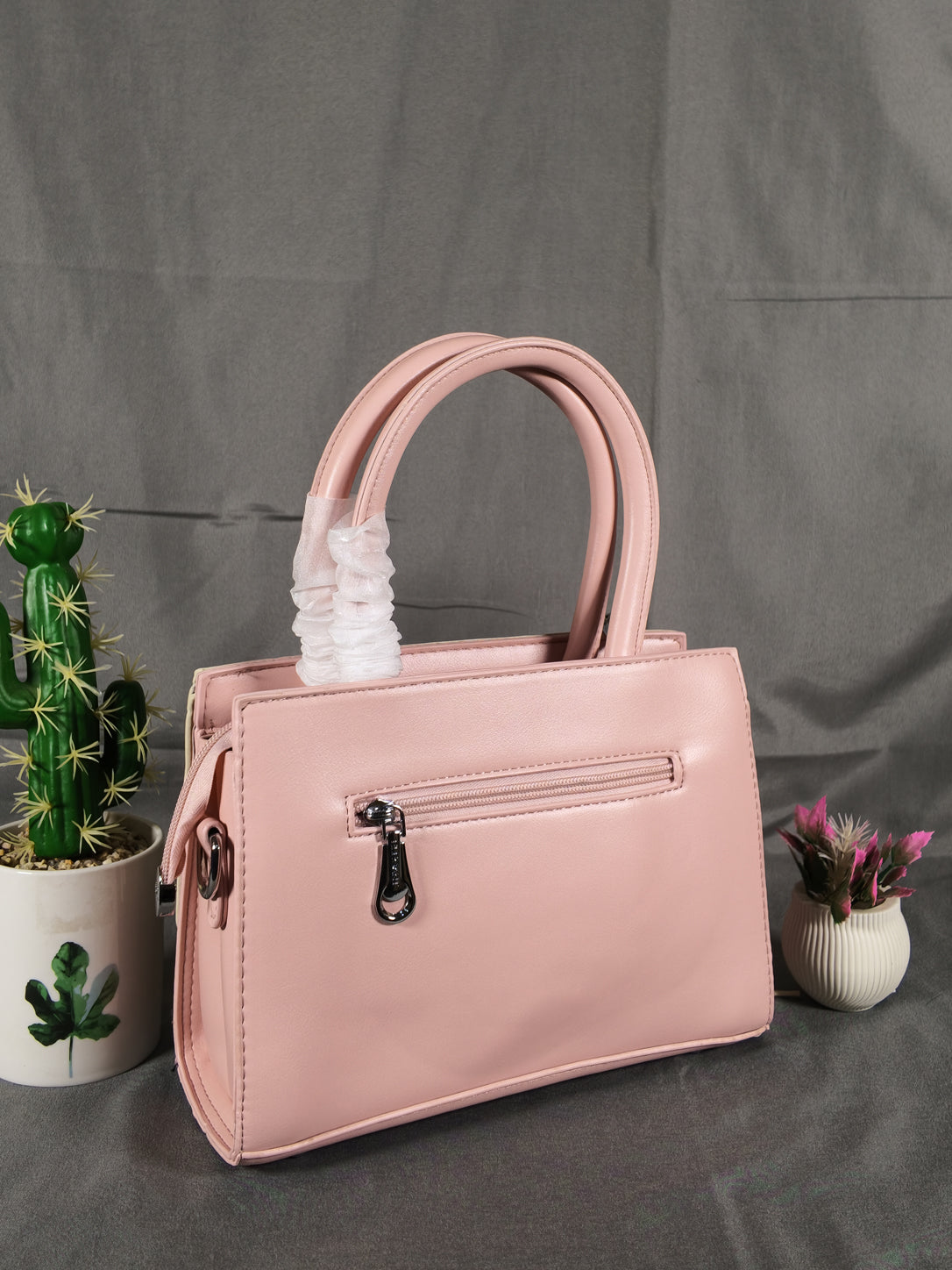 Elegant Two-Tone Top-Handle Satchel - Pink & Cream