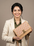 Rain Cun Elegant Monogram Flap Crossbody Bag - Apricot