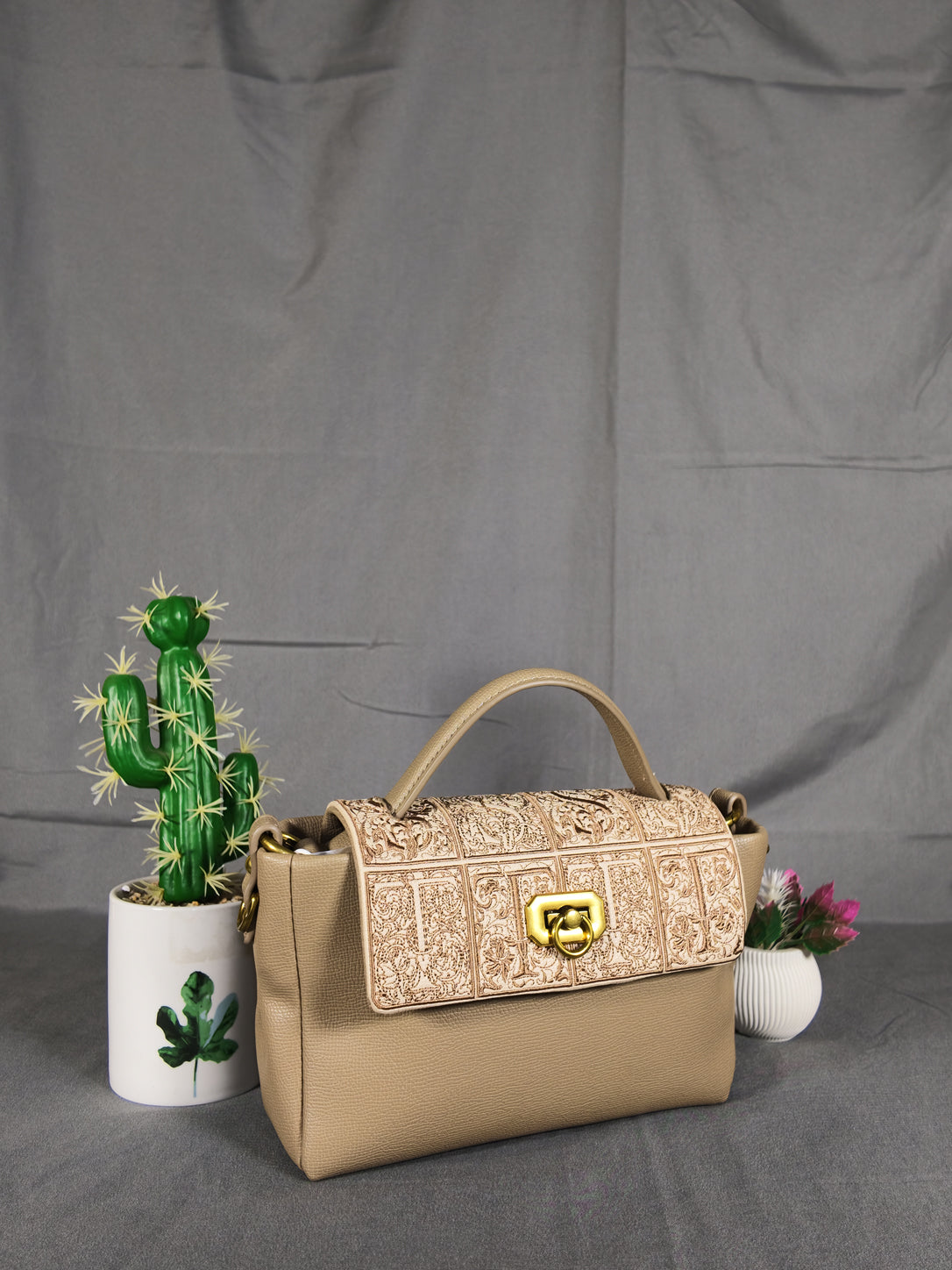 ST&SAT Elegant Embossed Flap Handbag - Warm Apricot