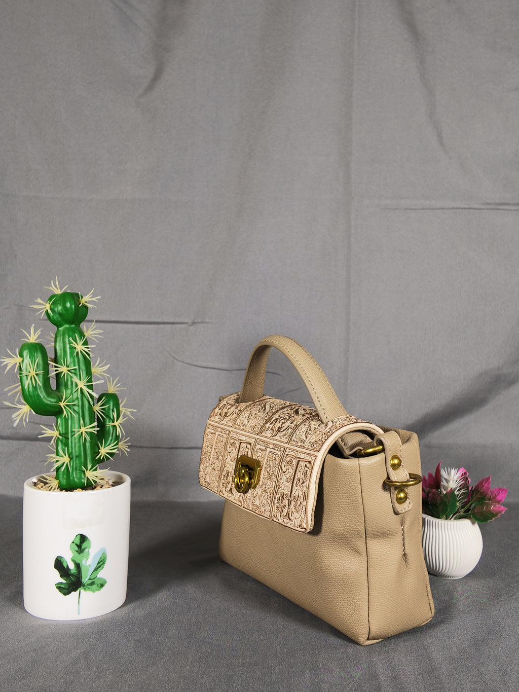 ST&SAT Elegant Embossed Flap Handbag - Warm Apricot