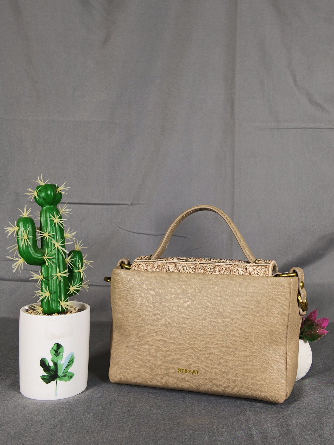 ST&SAT Elegant Embossed Flap Handbag - Warm Apricot