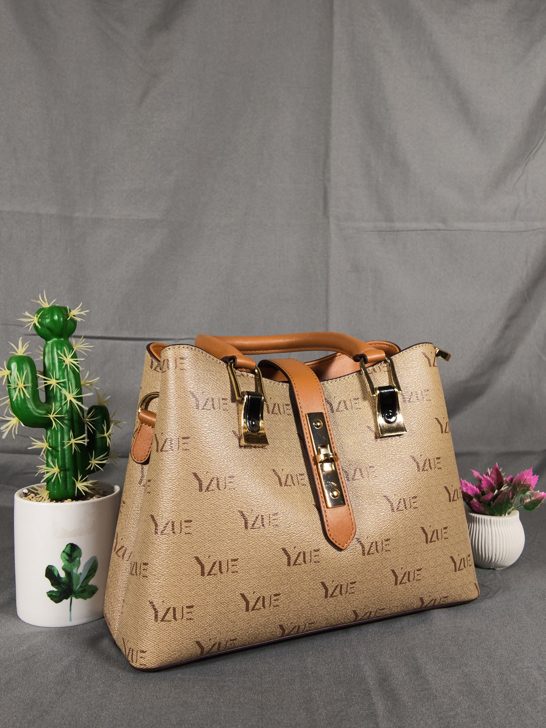 YZUE Elegant Everyday Satchel with Adjustable Strap - Sand/Caramel