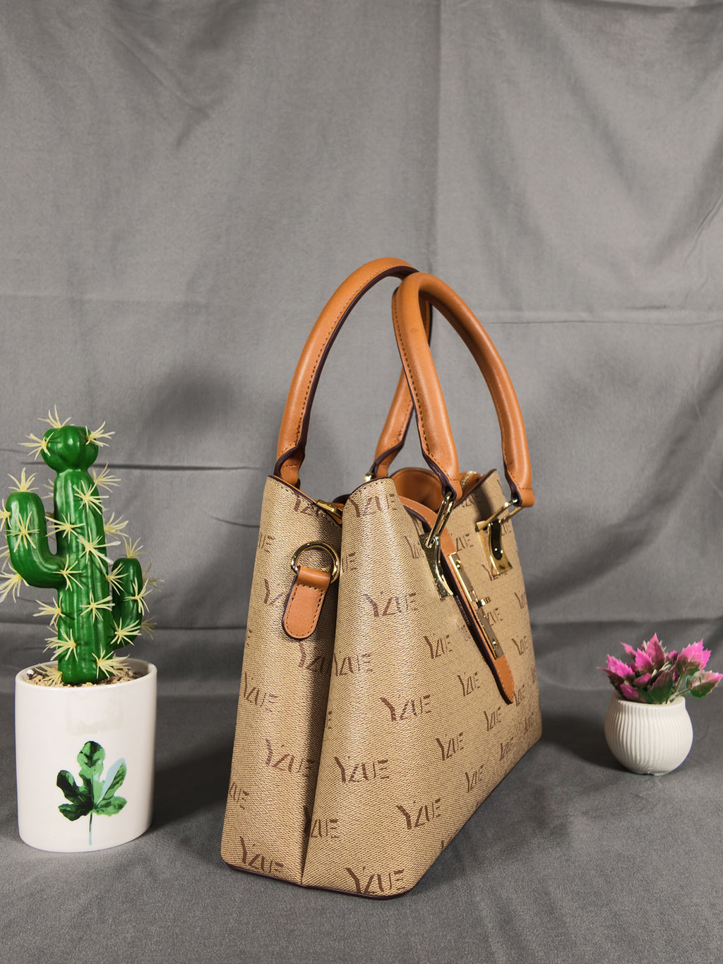 YZUE Elegant Everyday Satchel with Adjustable Strap - Sand/Caramel