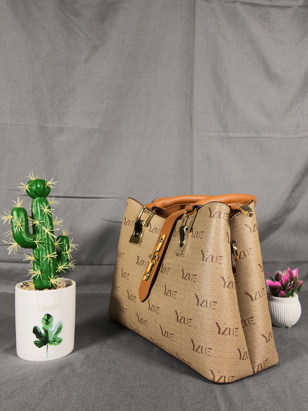 YZUE Elegant Everyday Satchel with Adjustable Strap - Sand/Caramel