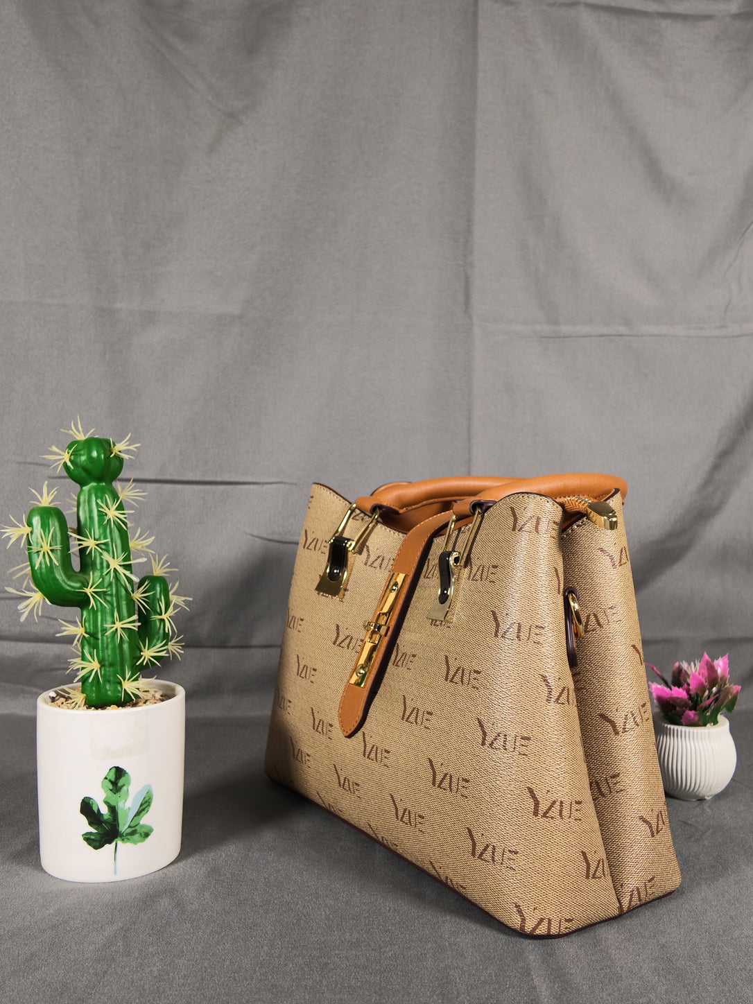YZUE Elegant Everyday Satchel with Adjustable Strap - Sand/Caramel
