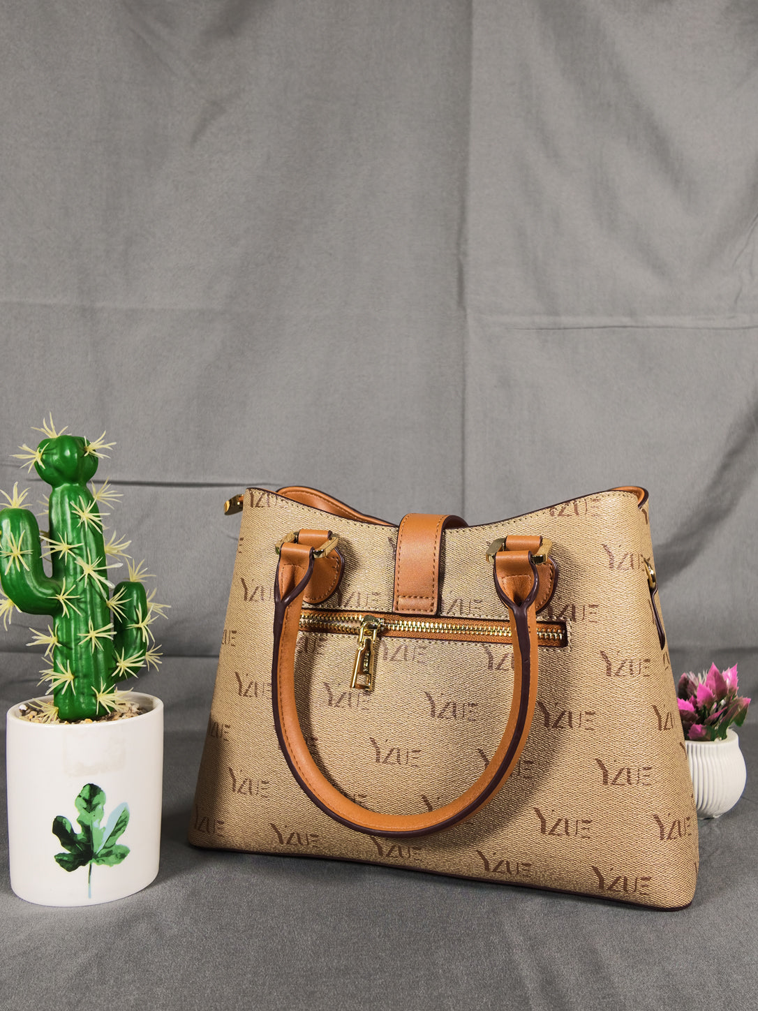 YZUE Elegant Everyday Satchel with Adjustable Strap - Sand/Caramel