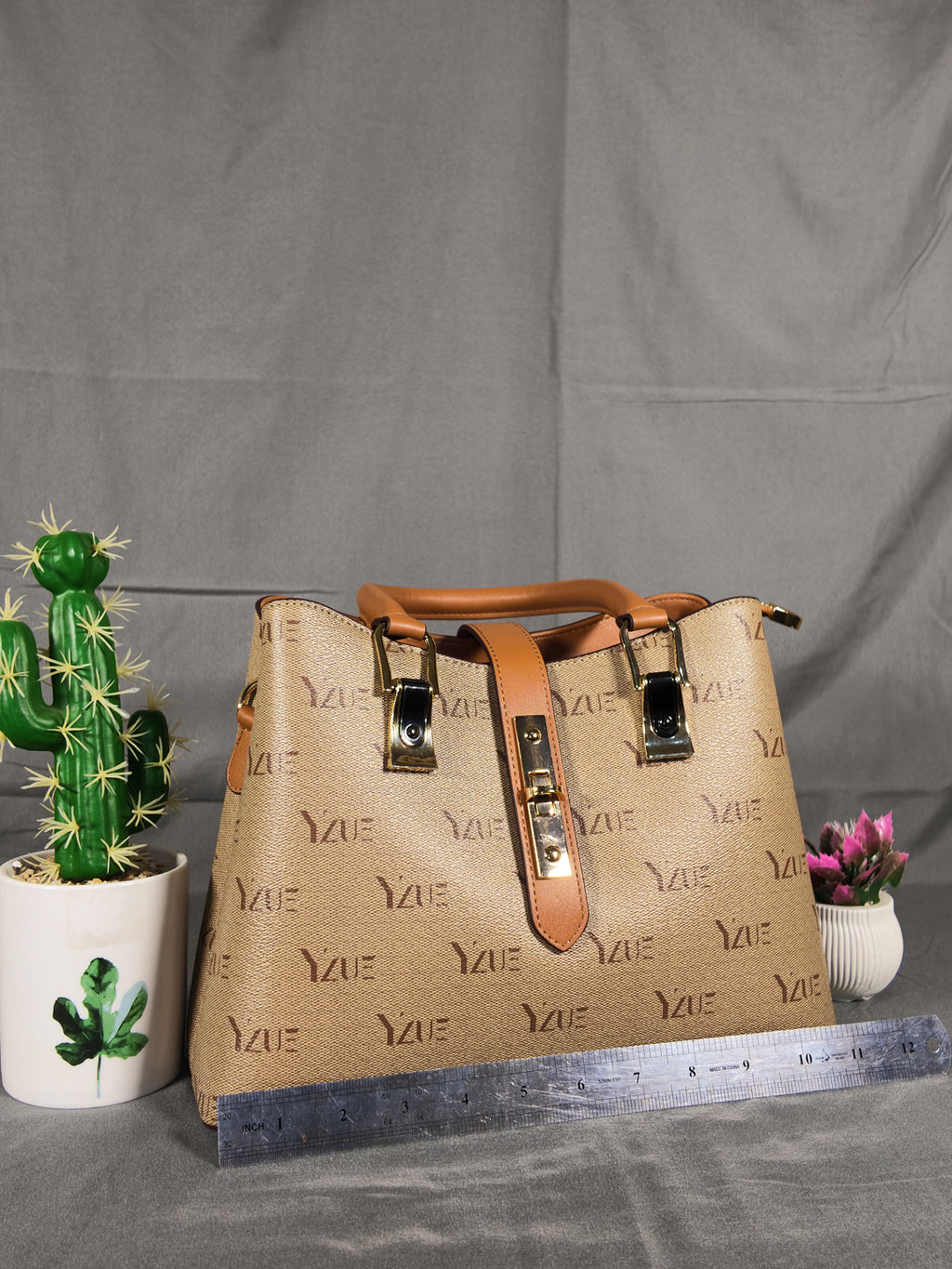 YZUE Elegant Everyday Satchel with Adjustable Strap - Sand/Caramel