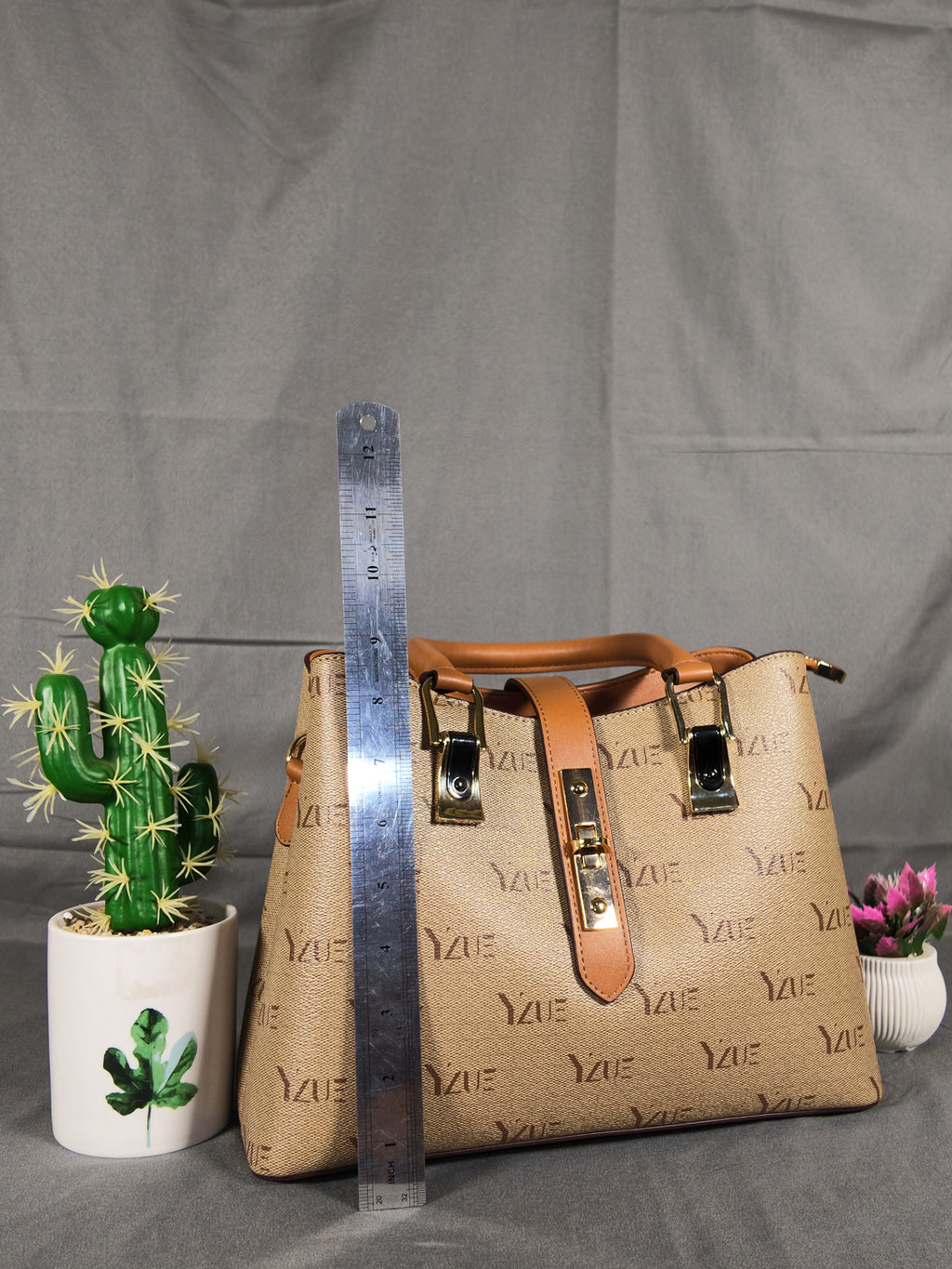 YZUE Elegant Everyday Satchel with Adjustable Strap - Sand/Caramel