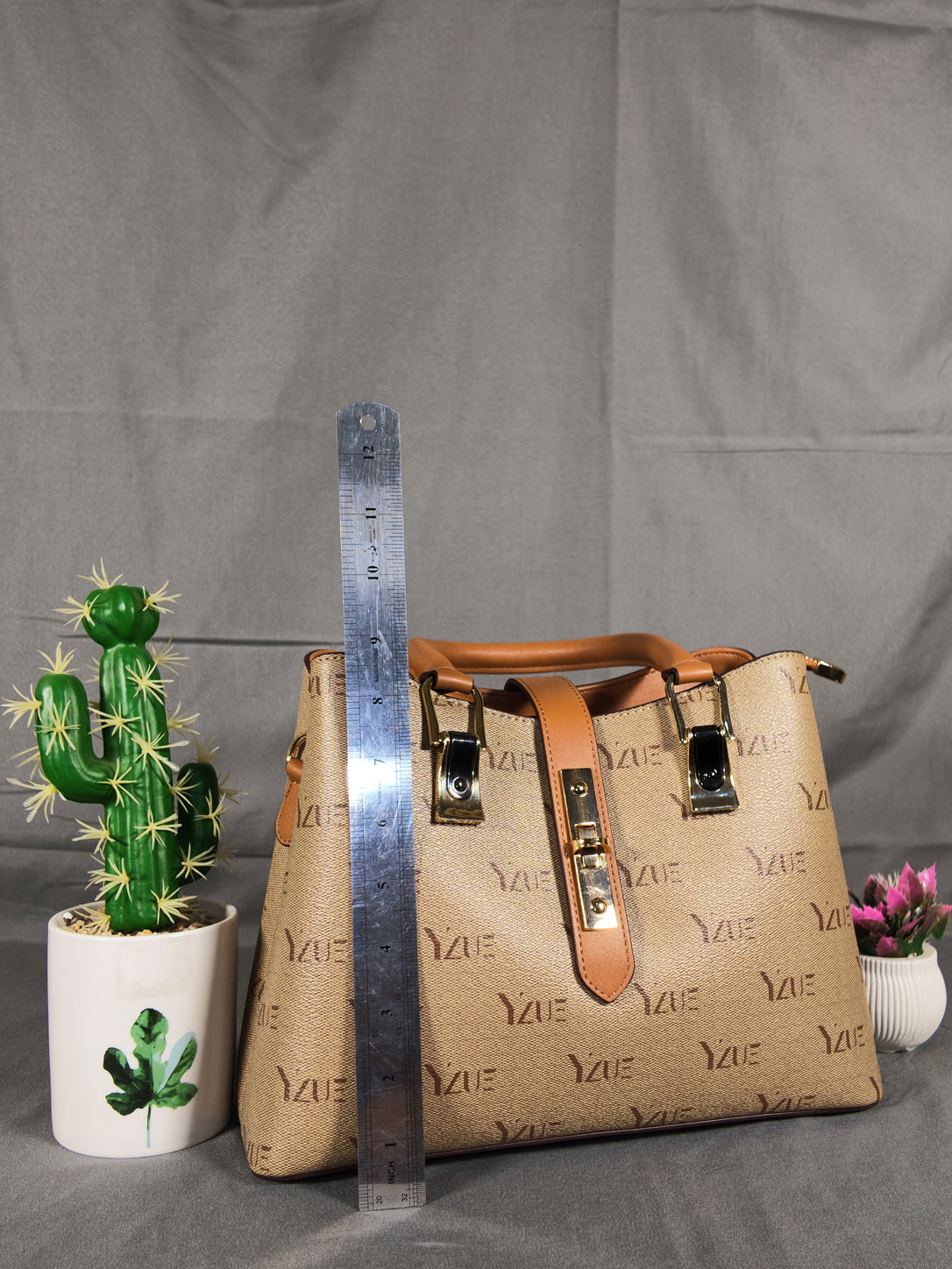 YZUE Elegant Everyday Satchel with Adjustable Strap - Sand/Caramel