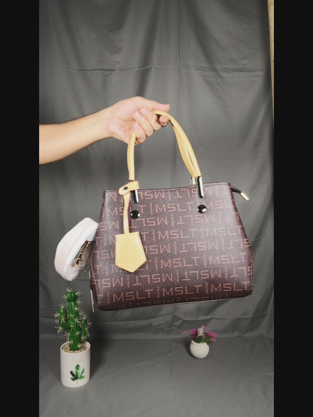 Masha Lanti Premium Monogram Work Tote - Brown & Apricot