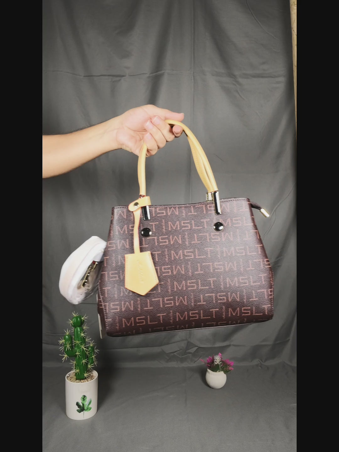 Masha Lanti Premium Monogram Work Tote - Brown & Apricot