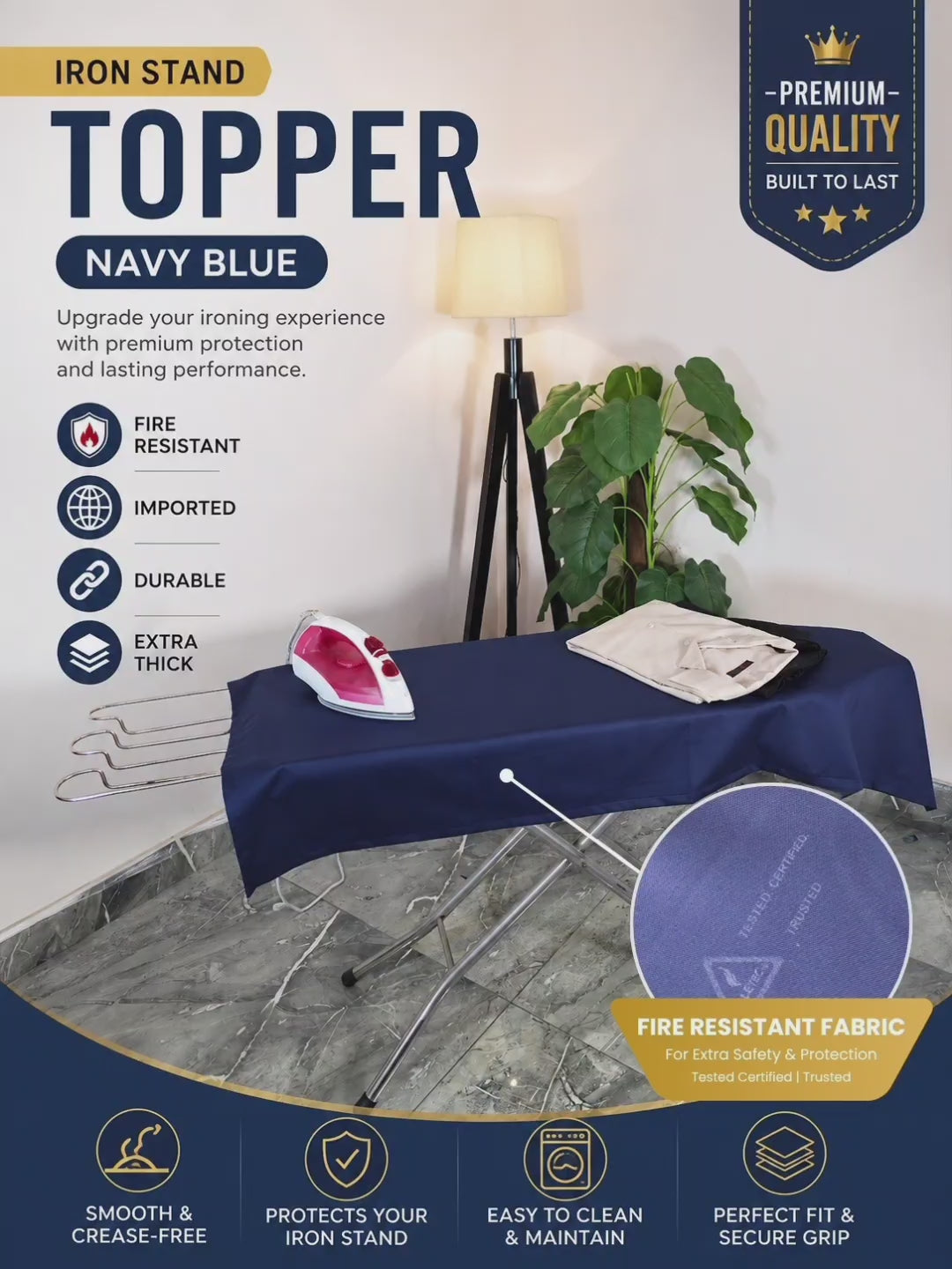 Premium Fire Resistant Iron Stand Topper - Navy Blue